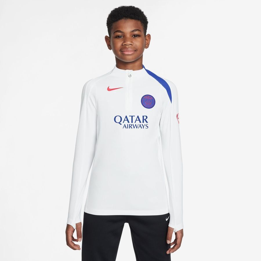 Paris Saint Germain Training Shirt Dri-FIT Strike Drill 3rd - White/Hyper Royal/Global Red Kids-SoccerKits Hub | Buy Soccer Jerseys Online